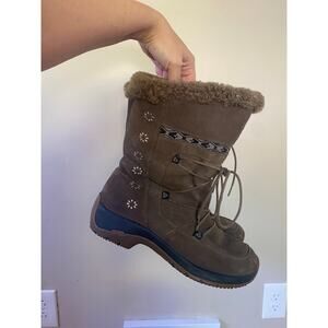 Ulu Suluk waterproof winter leather shearling boots brown womens 8.5